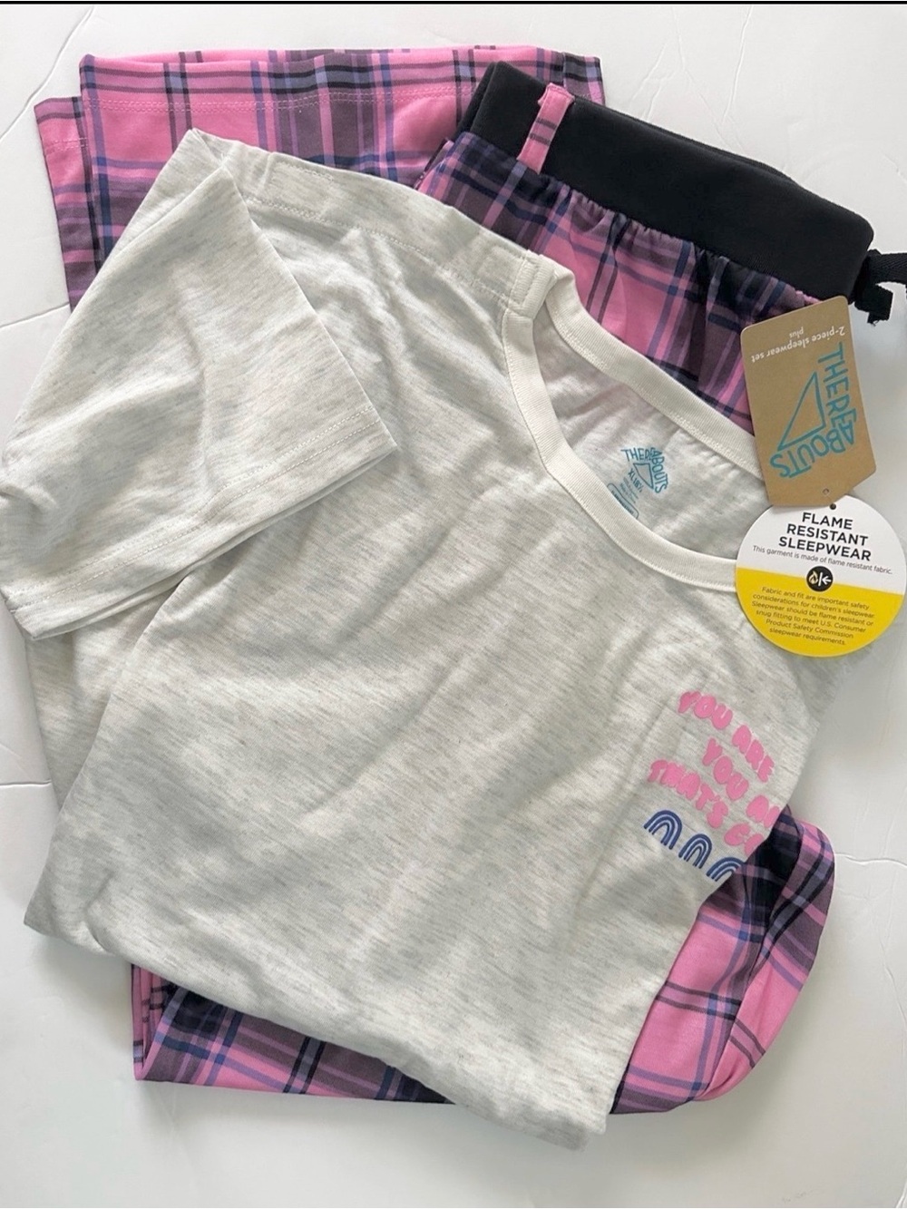 Girls Sz~18 1/2*2-Piece Adaptive Sleep Set - White Top & Pink Plaid Bottoms*BN